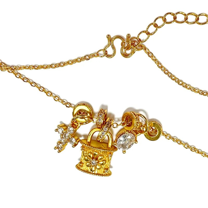 Keepsake charm necklace worn layered