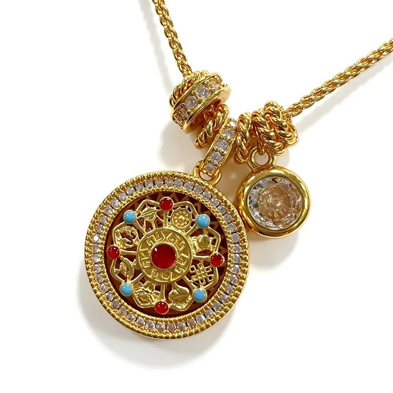 Odette medallion necklace styled over a white shirt